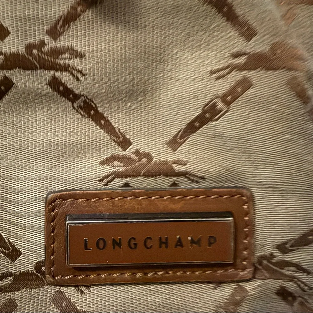 Longchamp Beige Canvas Tote with Brown Leather Trim